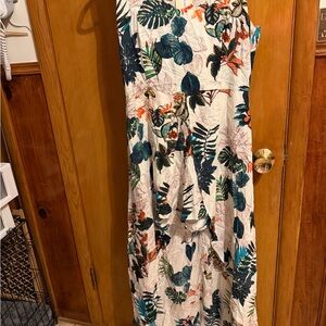 Tropical Print split maxi romper dress